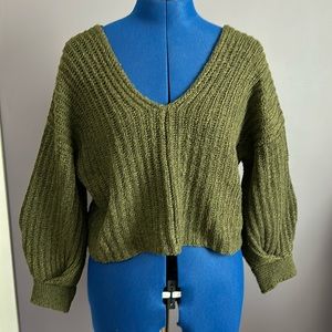 Deep v Green crop top sweater